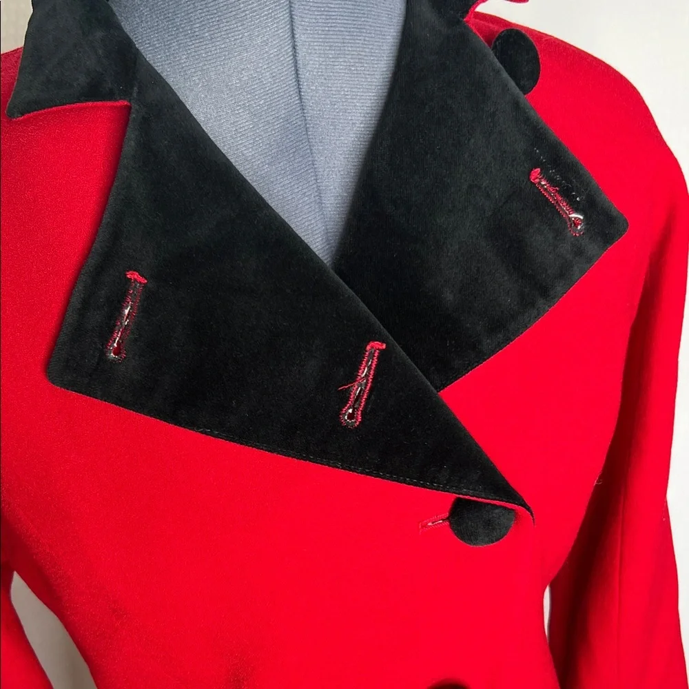 Vintage Christian Dior Red Women's Wool and Velvet Blazer - Picture 2 of 14
